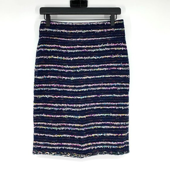 J.Crew Skirt Party Tweed No.2 Pencil Straight Navy Blue Stripe